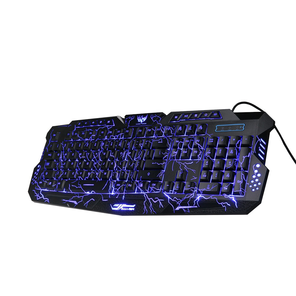 USB Wired Gaming Keyboard Laser Carving Characters Keyboard Wired Backlit Keyboard Ergonomic Keyboard Switchable Crack Backlit