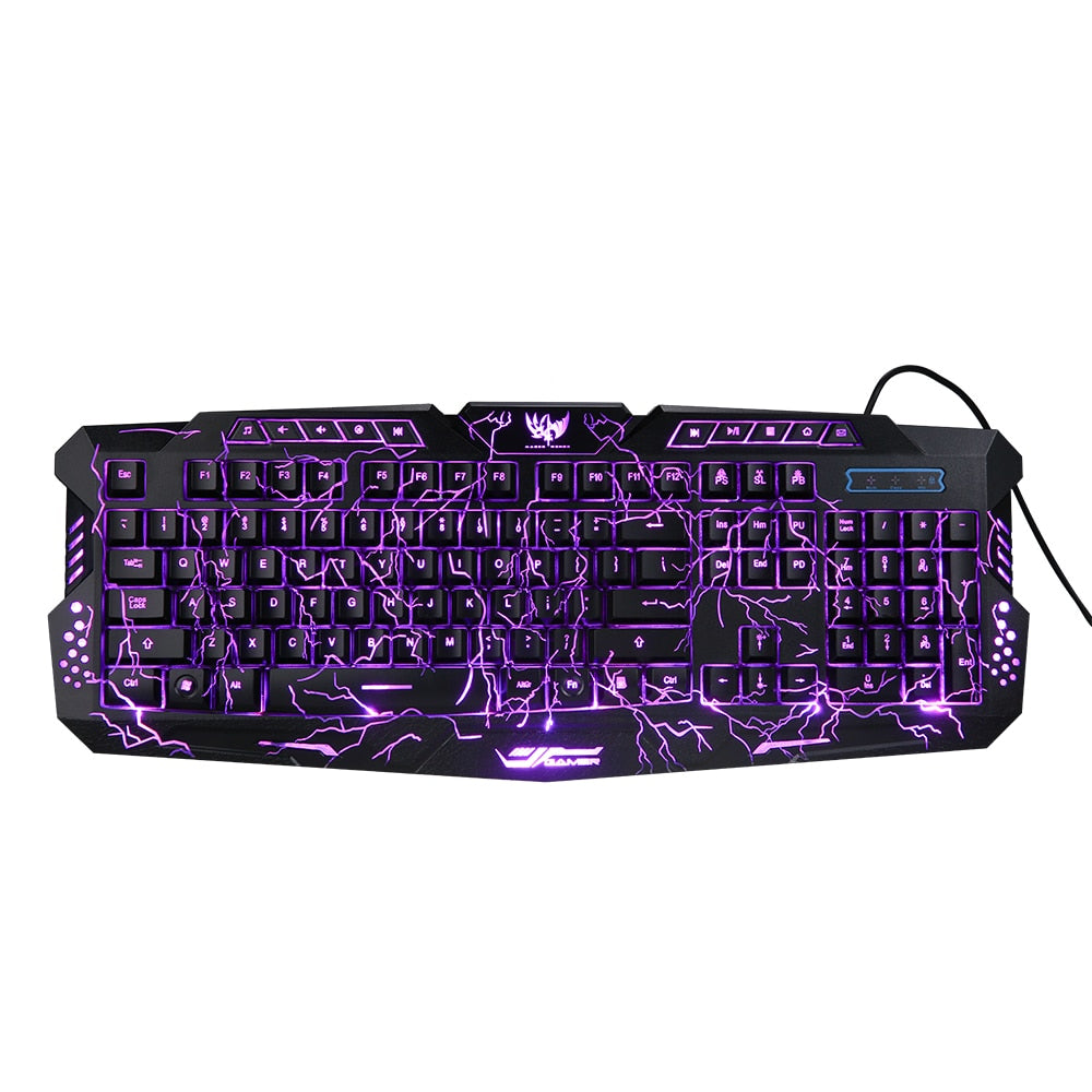 Gaming Keyboard Laser Carving Characters Keyboard Wired Backlit Keyboard Ergonomic Keyboard Switchable Crack Backlit