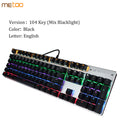Metoo original gaming keyboard Russian keyboard Mechanical Keyboard 104 keys usb Wired keyboard blue/red/black switch Keyboard